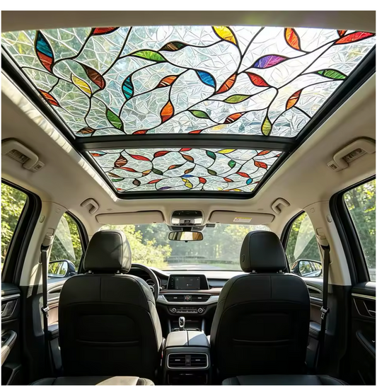 Floral Stained Glass Window Film – Sun Glare Blocking Sunroof Decal