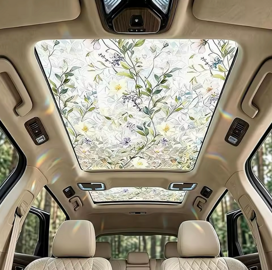 Floral Stained Glass Window Film – Sun Glare Blocking Sunroof Decal